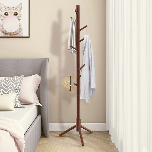 Adosinda 8 - Hook Freestanding Adjustable Solid Wood Coat Rack for Bedroom, Closet, Entrance